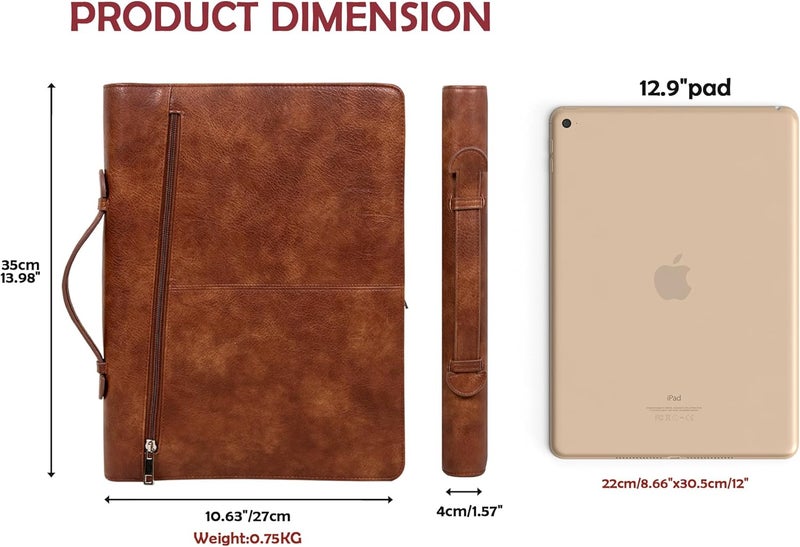 AZXCG Portfolio Binder, Portfolio with Handle and Zipper,Leather Podfolio for Men,Business Padfolio Organizer for Women, A4 Notepad Holder,Personalized Gift for Men - Image 3